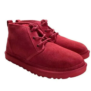UGG Chukka Boots Shoes Mens 12 Red Neumel Suede Sheepskin Lace Up NEW